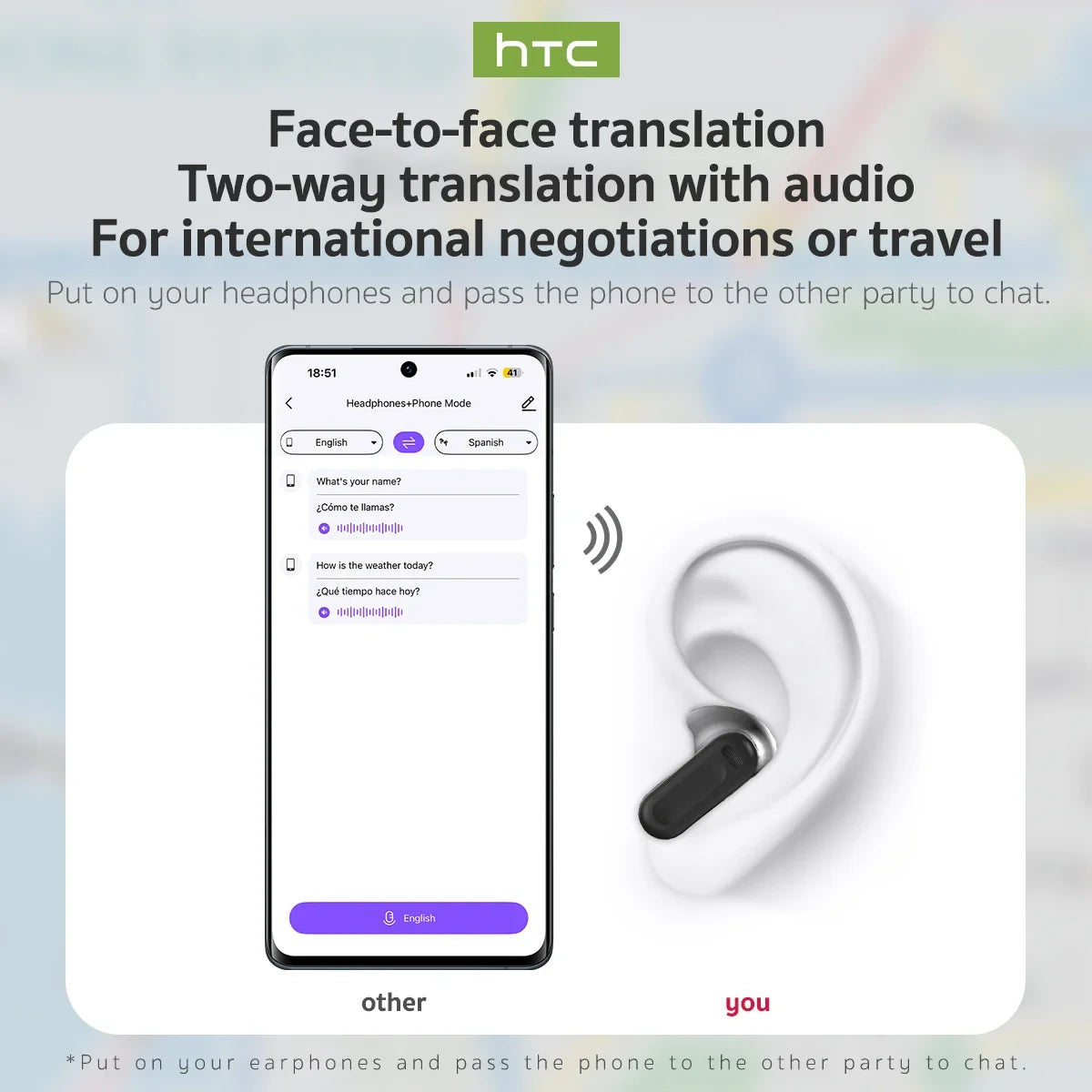 【HTC NE20】Bluetooth V6.0 Earphones AI Translator Earbuds