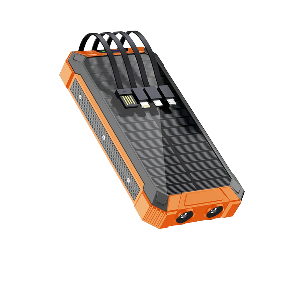 Solar Power Bank Ultra Large Capacity USB 4 in1 Super Fast Charging Built in Cables