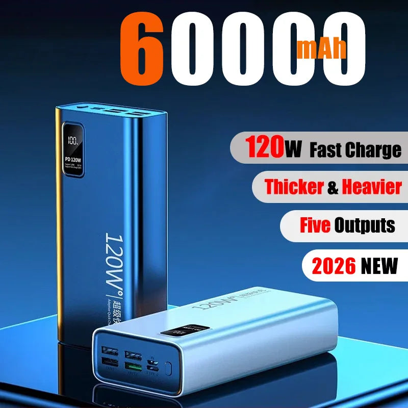 60000mAh High Capacity Power Bank 120W Fast Charging Powerbank Portable Battery