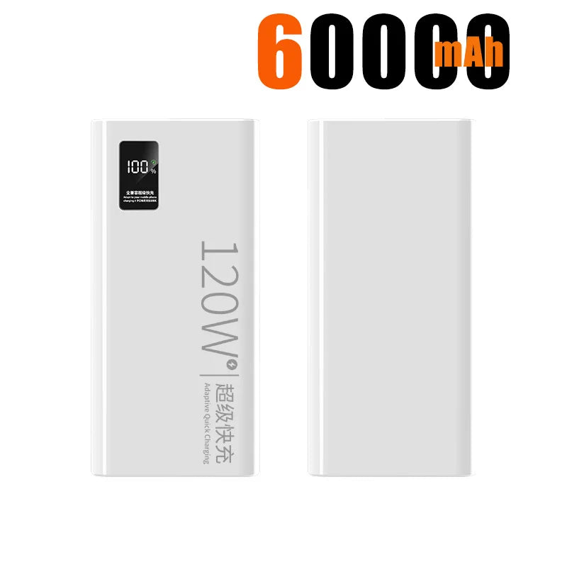 60000mAh High Capacity Power Bank 120W Fast Charging Powerbank Portable Battery