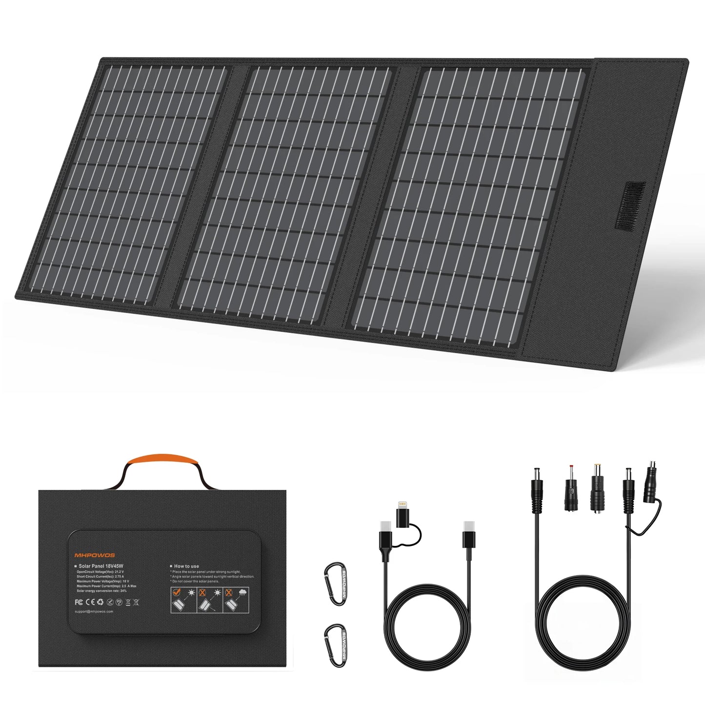 MHPOWOS Solar Battery Charger for Powerbank, 45W / 60W Foldable