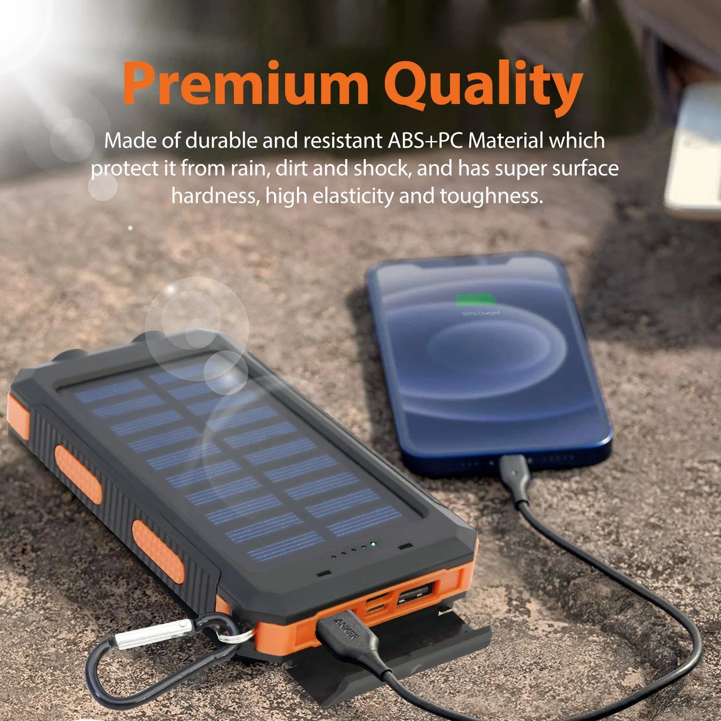 20000mAh Solar Power Bank Portable Solar Charger Waterproof Dual 5V USB Ports 2 LED Light