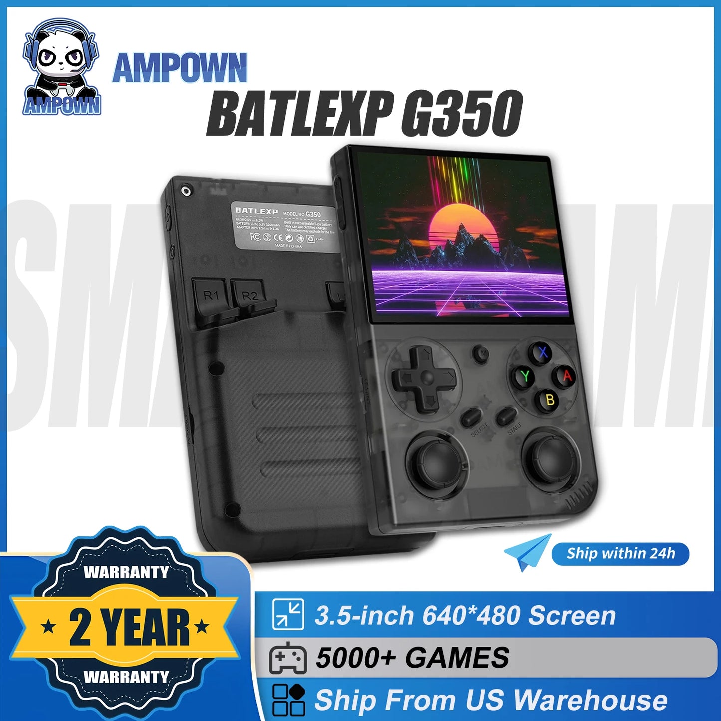 AMPOWN G350 Handheld Game Players Portable Game Console 3.5 Inch IPS Retro Video Game Consolas 3200mAh