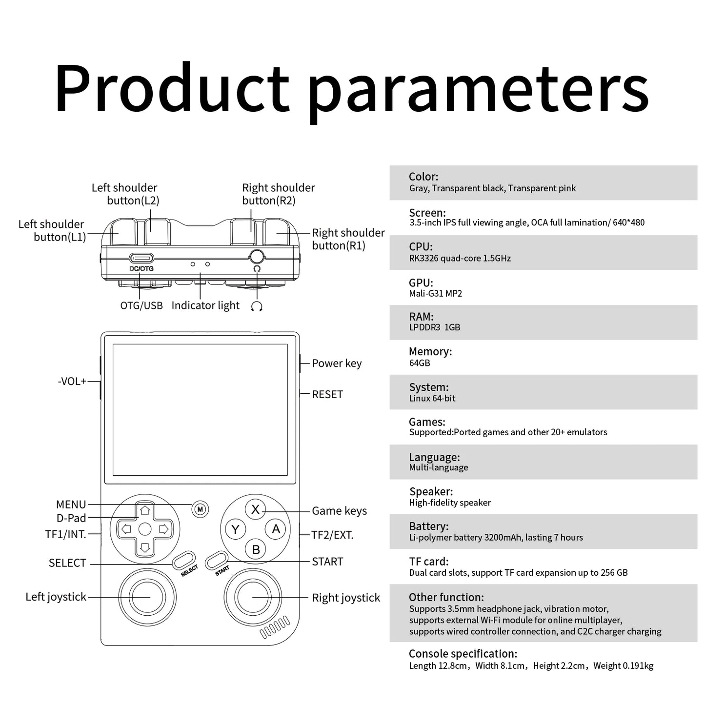 BATLEXP G350 Handheld Game Console 3.5'' IPS Screen Linux System