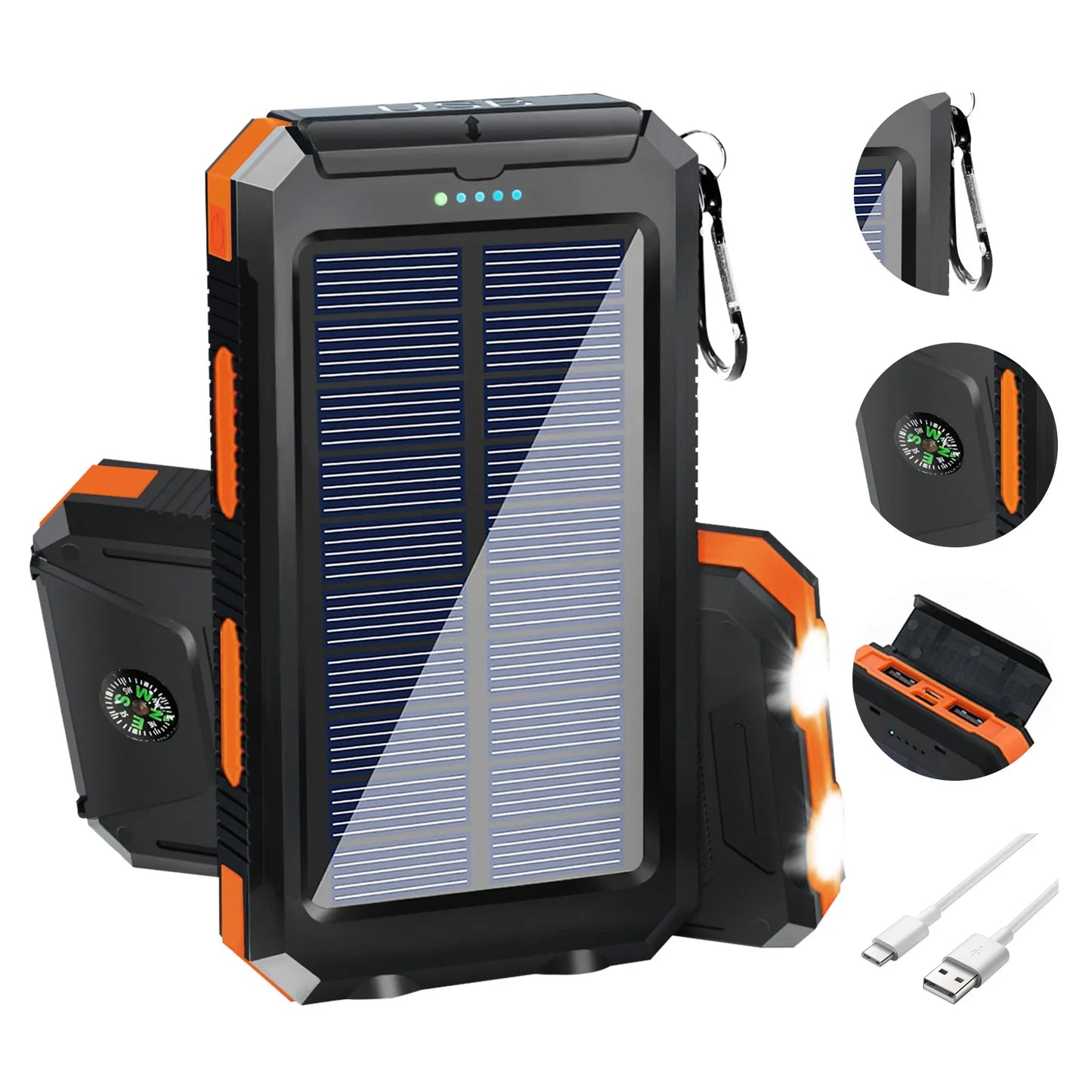 20000mAh Solar Power Bank Portable Solar Charger Waterproof Dual 5V USB Ports 2 LED Light