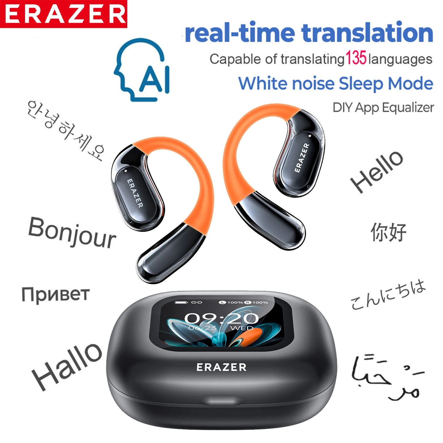 HTC NE27 Wireless Headphones Bluetooth 5.4 AI Translator Earbuds