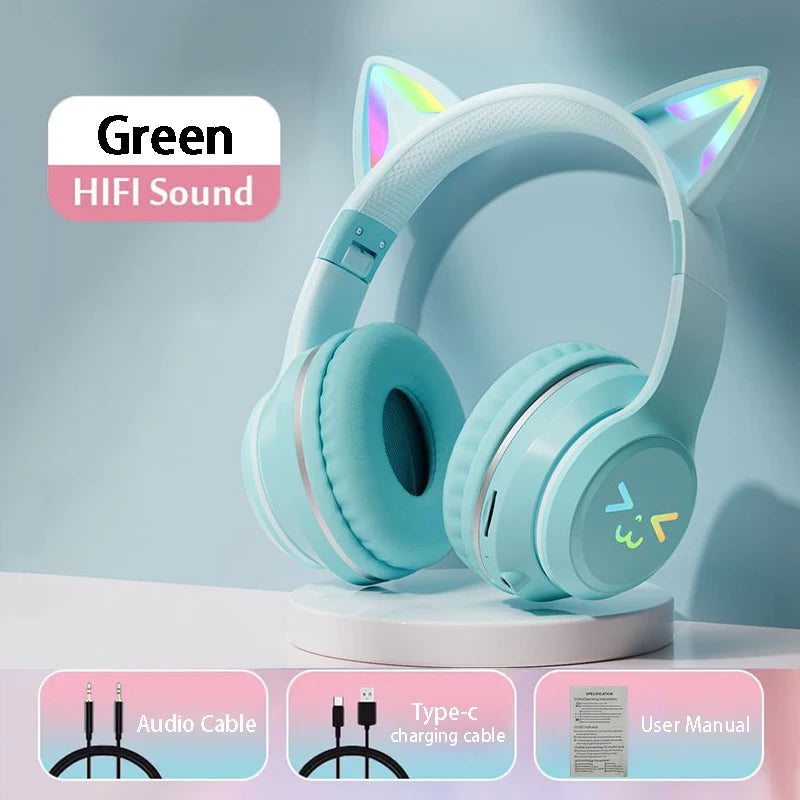 Flash Light Pink Cute Cat Ear Headphones
